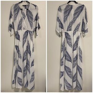 Lulus Dress Women’s Size Medium Sign of the Times Blue Leaf Print Maxi Dress